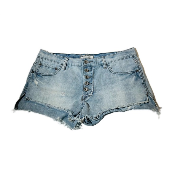 Free People jean shorts Button fly high rise jean short distressed women size 27 - Picture 1 of 7